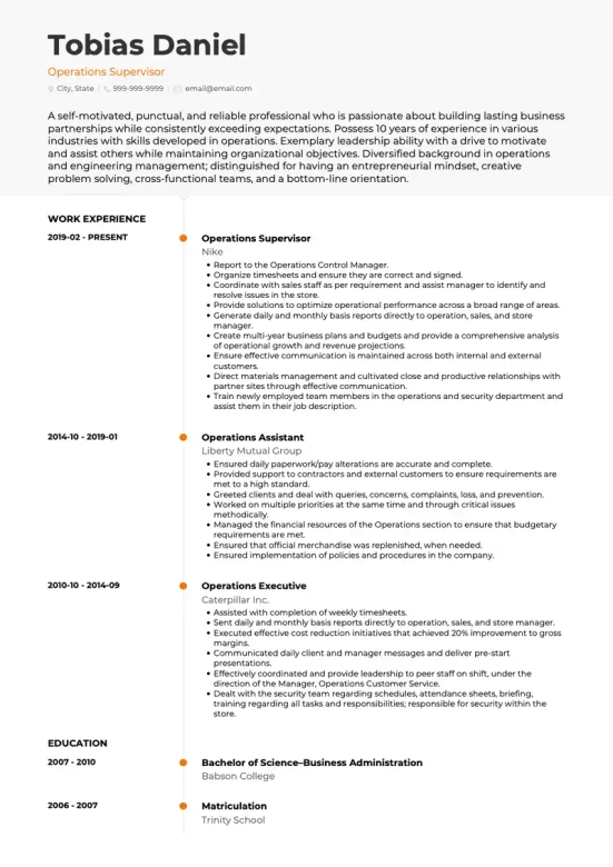 Supervisor Resume Objective Examples