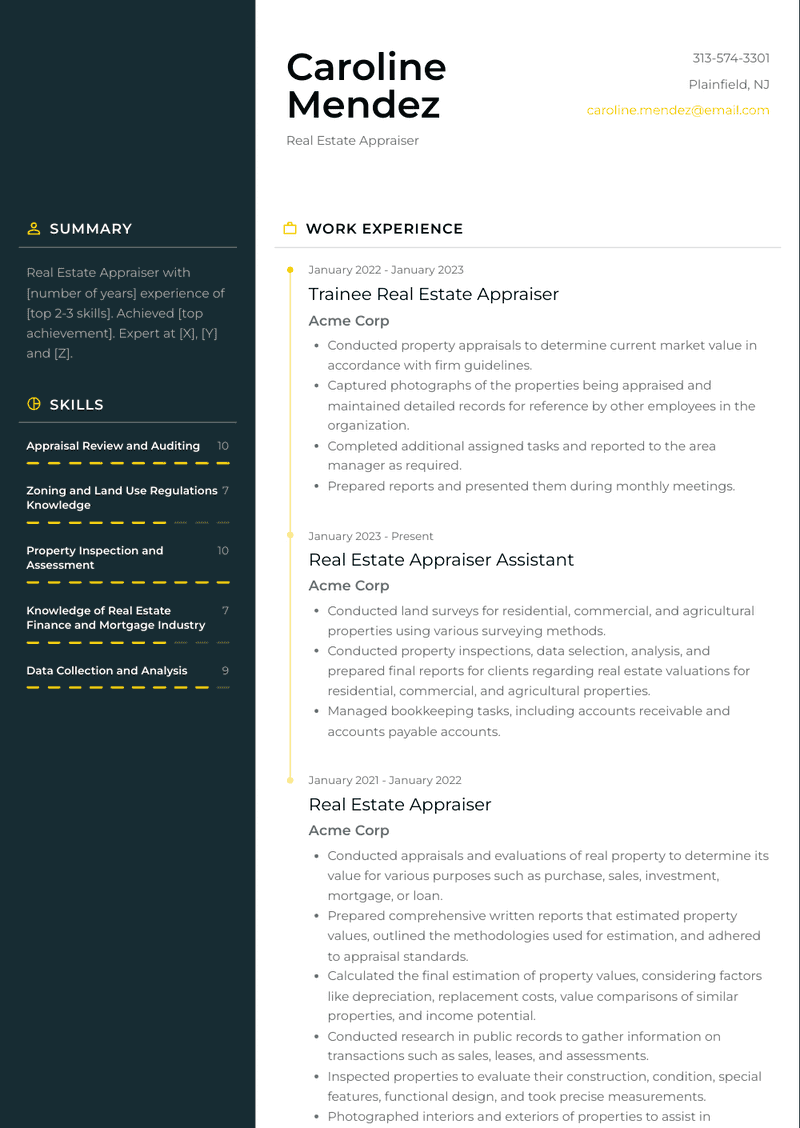 Real Estate Appraiser Resume Sample and Template