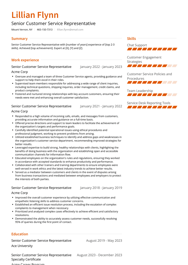 Senior Customer Service Representative Resume Sample and Template