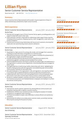 Senior Customer Service Representative Resume Sample and Template
