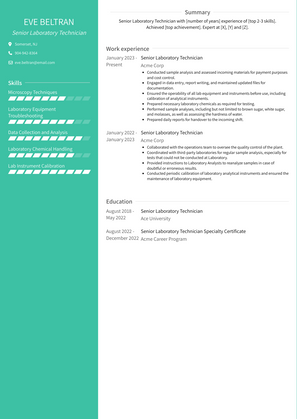 Senior Laboratory Technician Resume Sample and Template