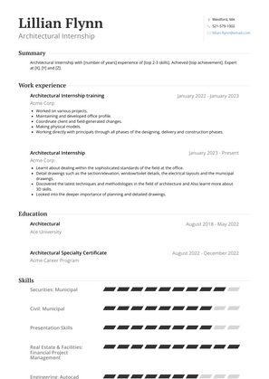 Architectural Internship Resume Sample and Template