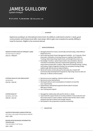 System Analyst Resume Sample and Template
