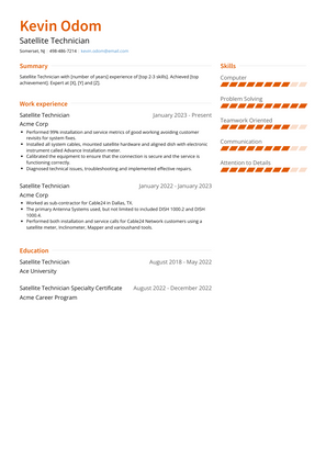 Satellite Technician Resume Sample and Template