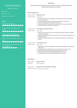 Banquet Server Resume Sample and Template