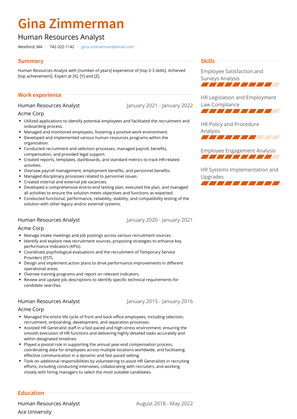 Human Resources Analyst Resume Sample and Template