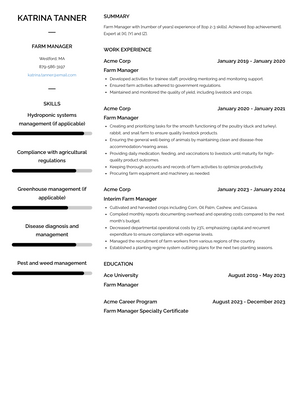 Farm Manager Resume Sample and Template