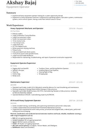 Equipment Operator Resume Sample and Template
