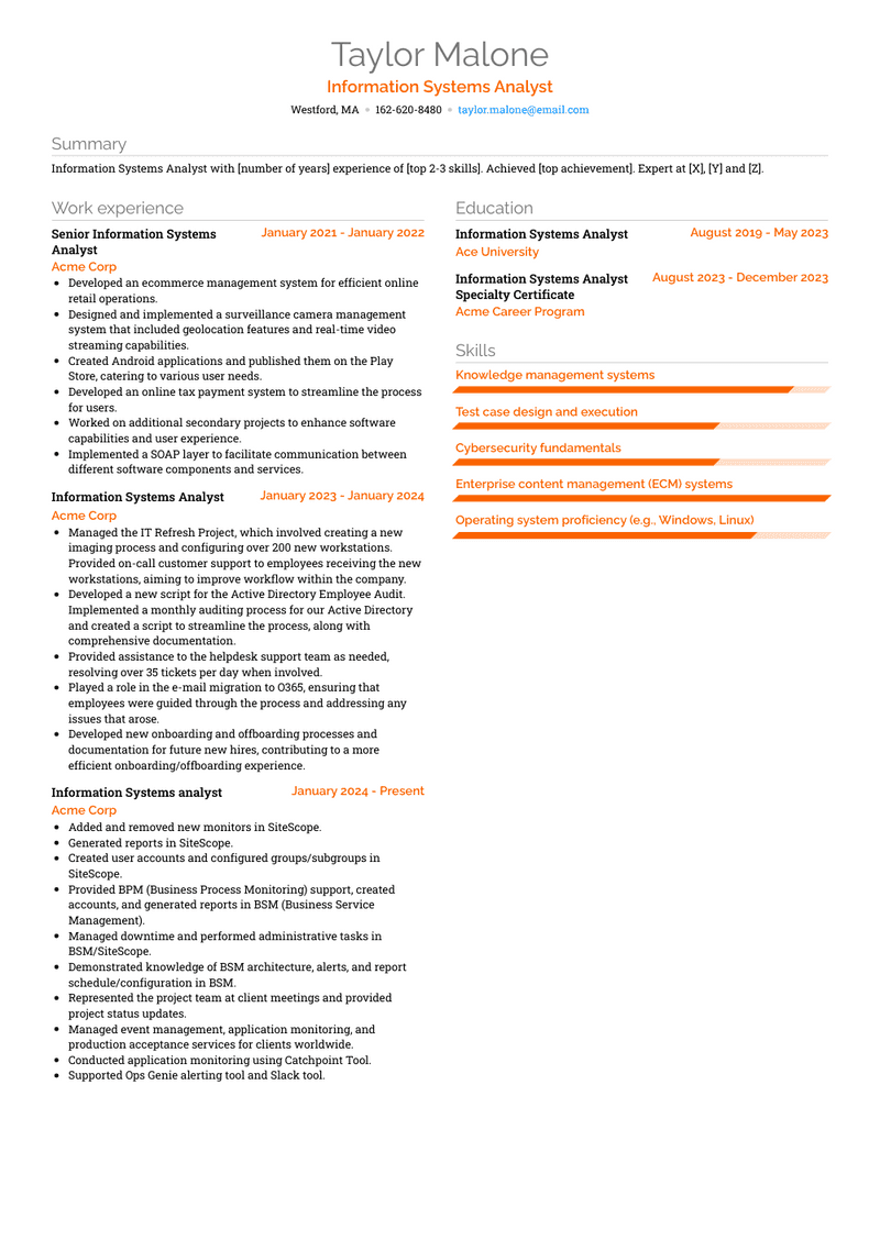 Information Systems Analyst Resume Sample and Template