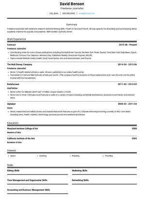 Freelance Journalist Resume Sample and Template