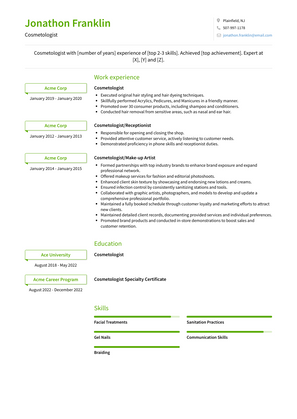Cosmetologist Resume Sample and Template