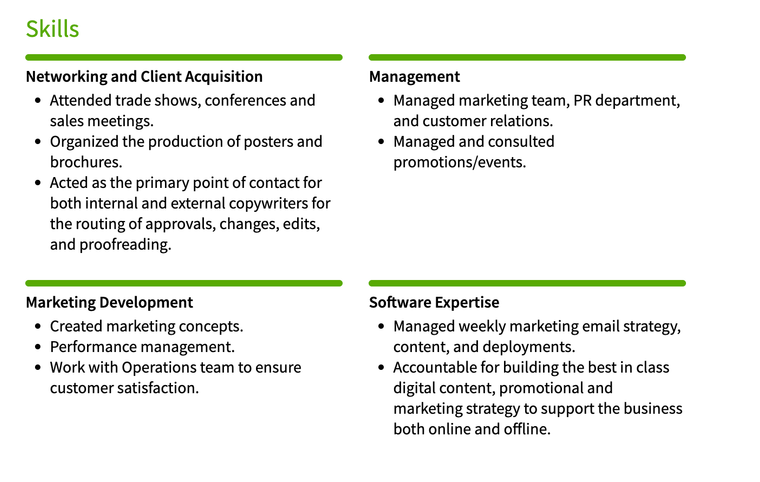 Career change resume skills