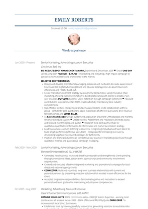 Senior Marketing, Advertising Account Executive Resume Sample and Template