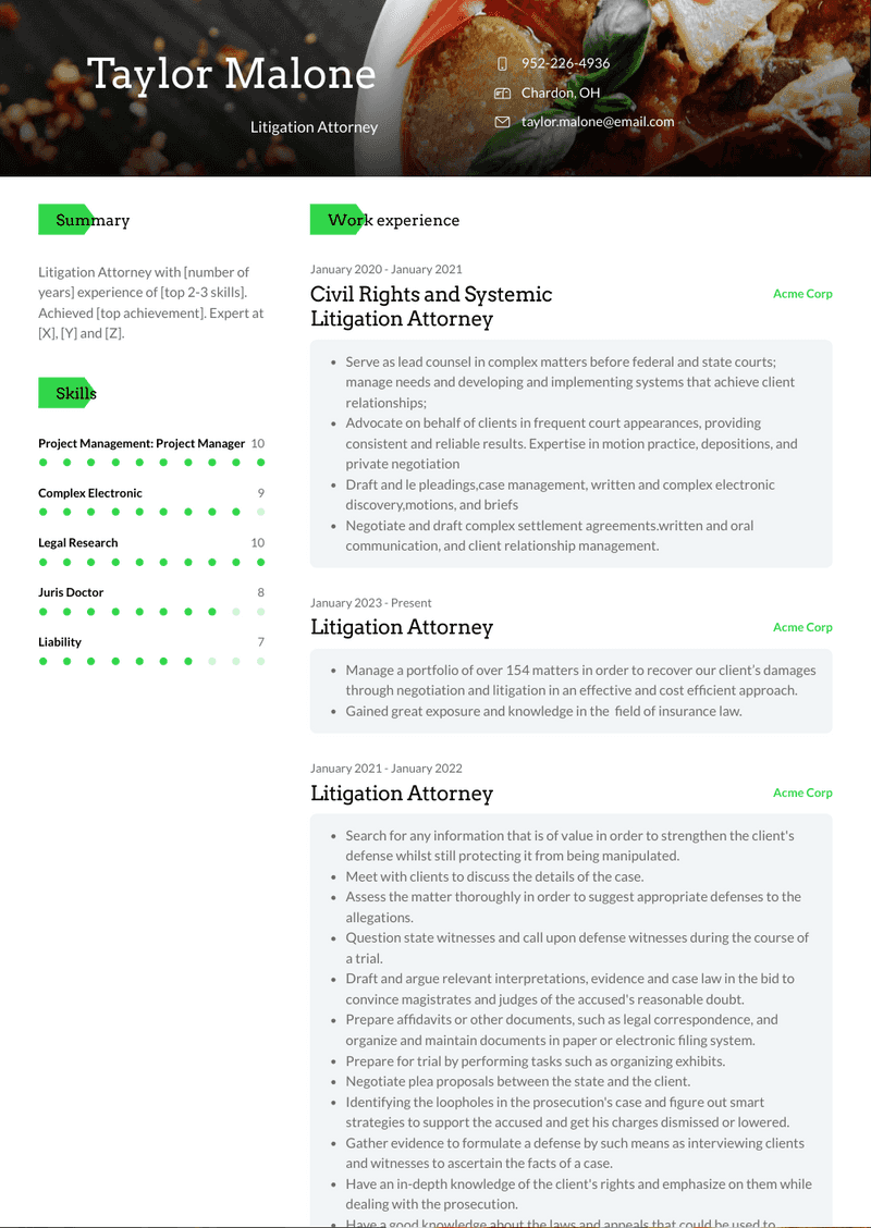 Litigation Attorney Resume Sample and Template