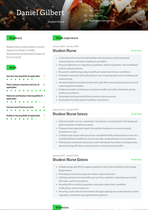 Student Nurse Resume Sample and Template