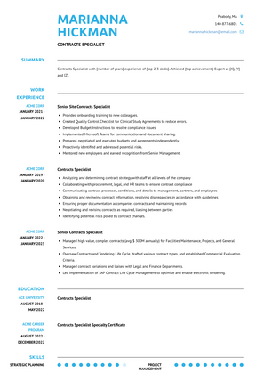 Contracts Specialist Resume Sample and Template