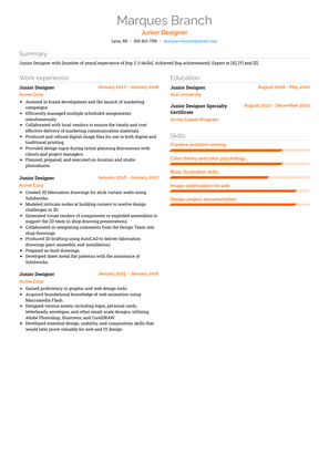 Junior Designer Resume Sample and Template