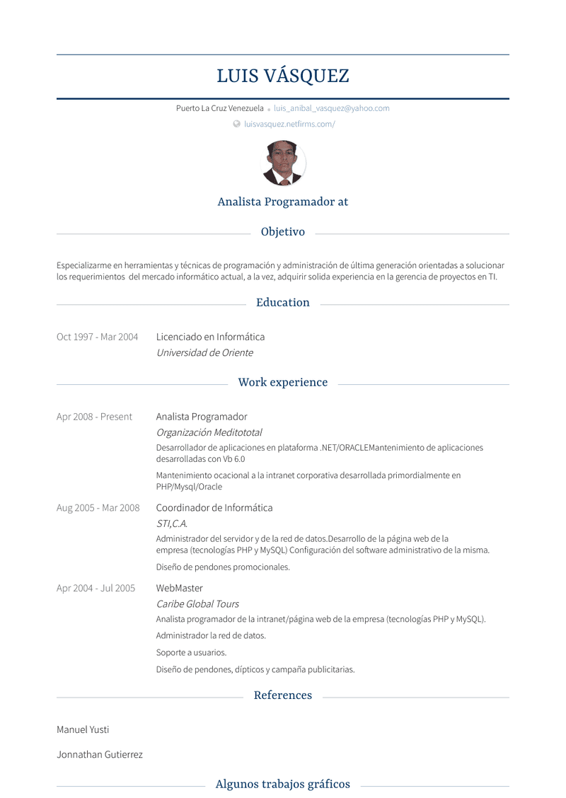 Analista Programador Resume Sample and Template