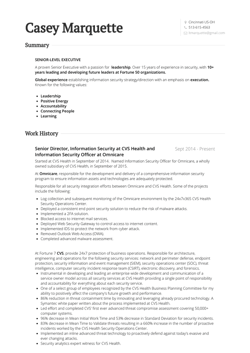 Senior Director, Information Security Resume Sample and Template