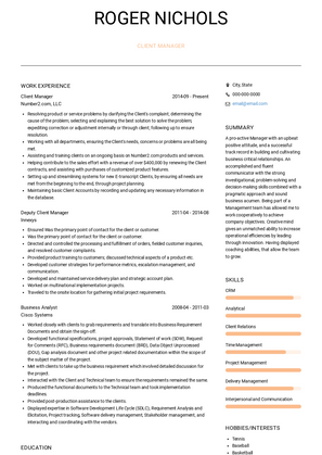 Client Manager Resume Sample and Template