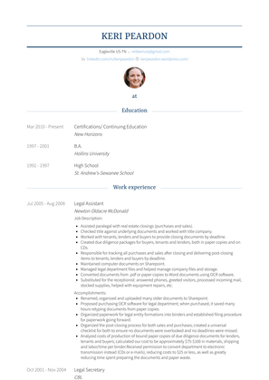 Legal Assistant Resume Sample and Template