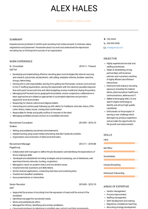 Recruitment Consultant Resume Sample and Template