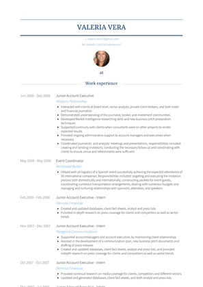 Junior Account Executive Resume Sample and Template