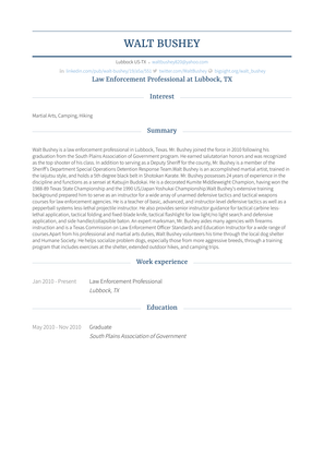 Law Enforcement Professional Resume Sample and Template