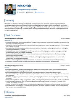 Strategic Marketing Consultant Resume Template and Example - Zenith by VisualCV