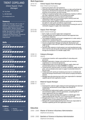 Global Supply Chain Manager Resume Sample and Template