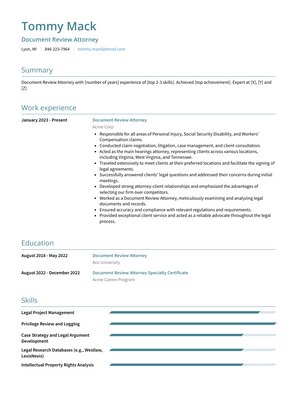 Document Review Attorney Resume Sample and Template
