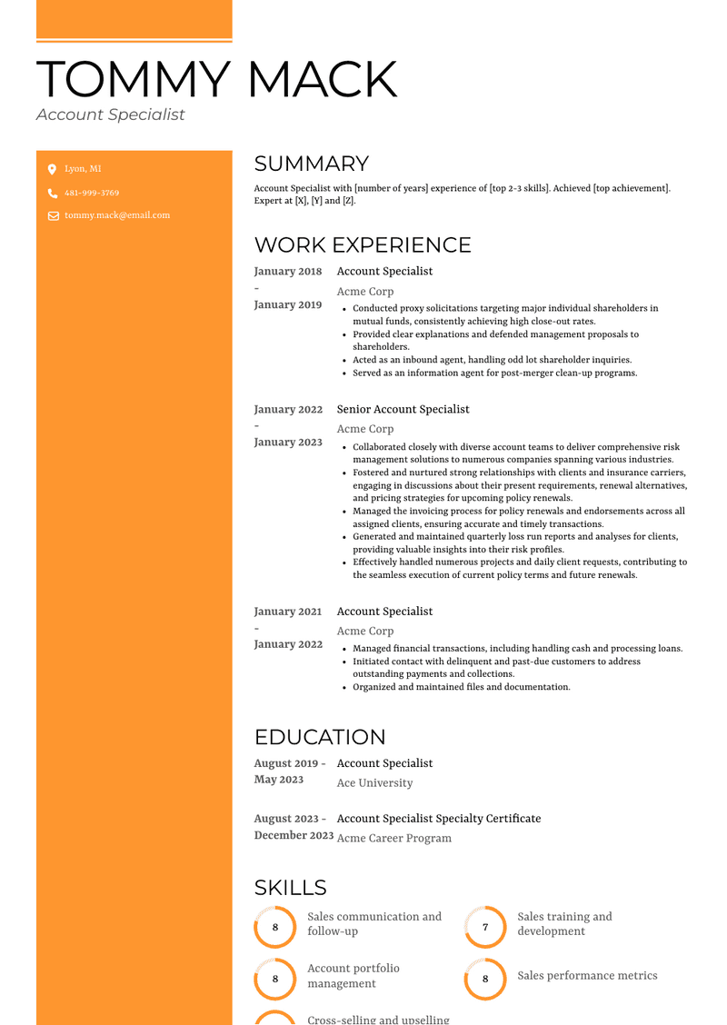 Account Specialist Resume Sample and Template
