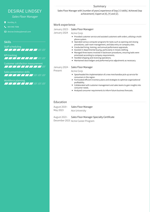 Sales Floor Manager Resume Sample and Template