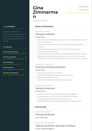 Testing Coordinator Resume Sample and Template