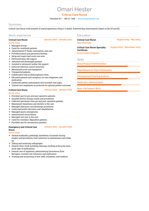 Critical Care Nurse Resume Sample and Template