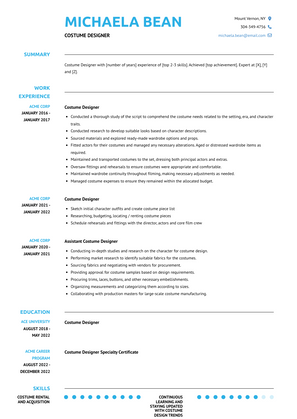 Costume Designer Resume Sample and Template