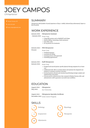 Chiropractor Resume Sample and Template