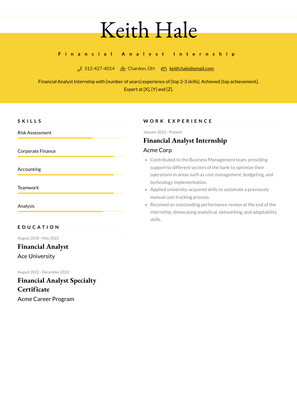 Financial Analyst Internship Resume Sample and Template