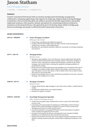 Senior Mortgage Consultant Resume Sample and Template