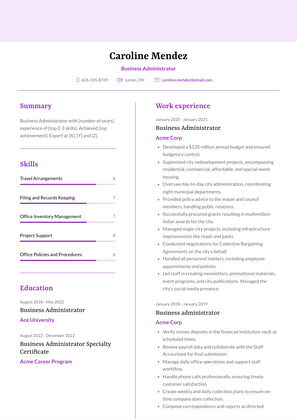 Business Administrator Resume Sample and Template