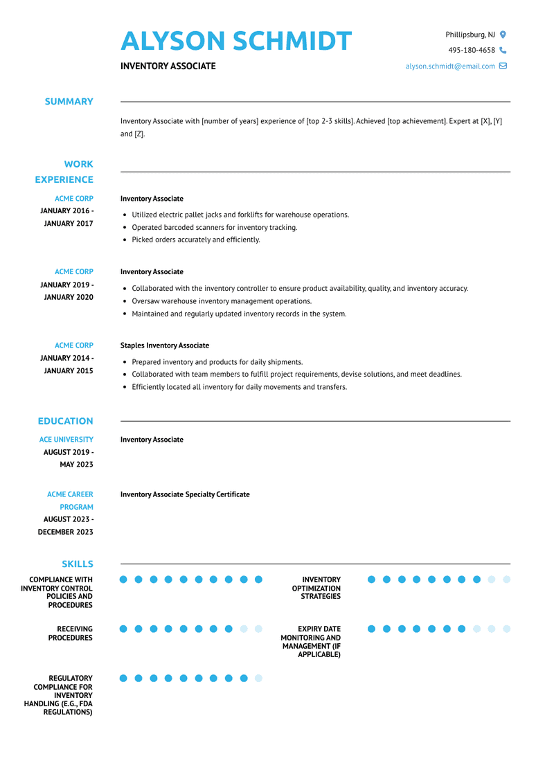 Inventory Associate Resume Sample and Template