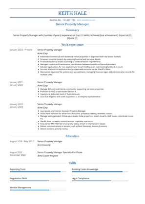 Senior Property Manager Resume Sample and Template