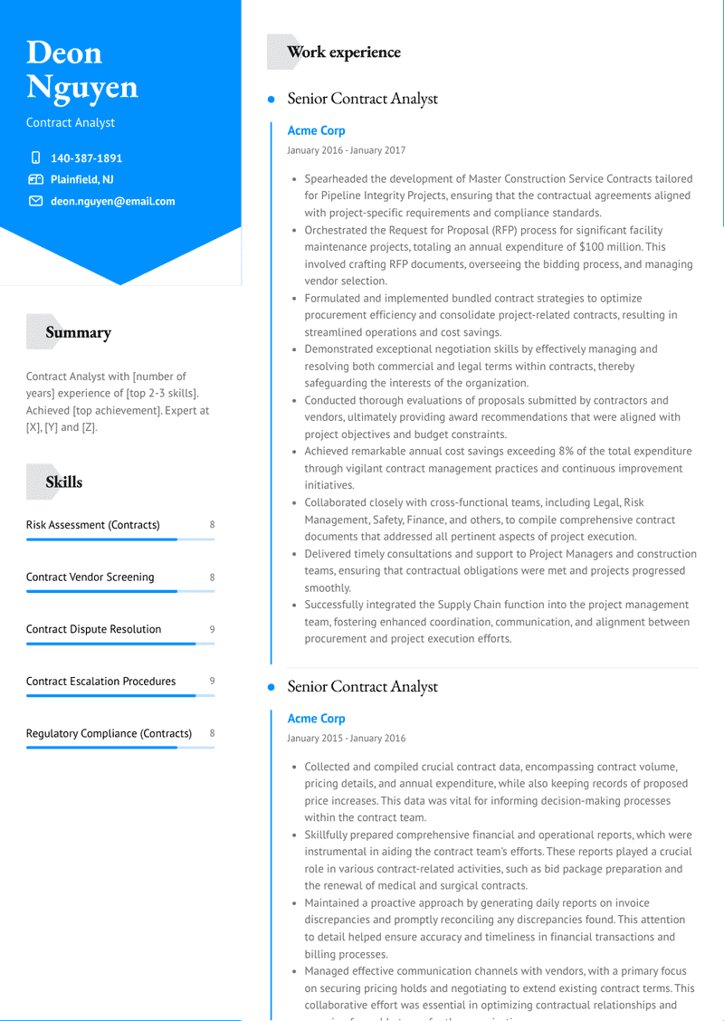 Contract Analyst Resume Sample and Template