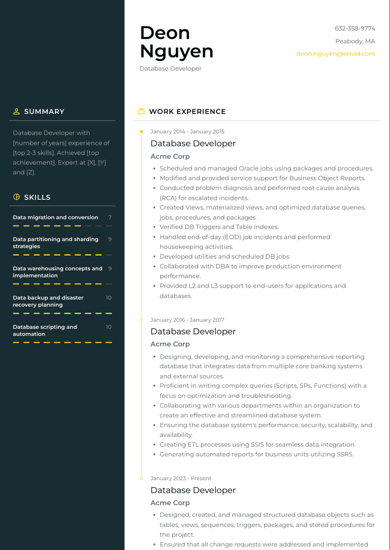 Database Developer Resume Sample and Template