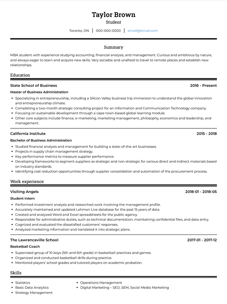 Student no experience resume ATS