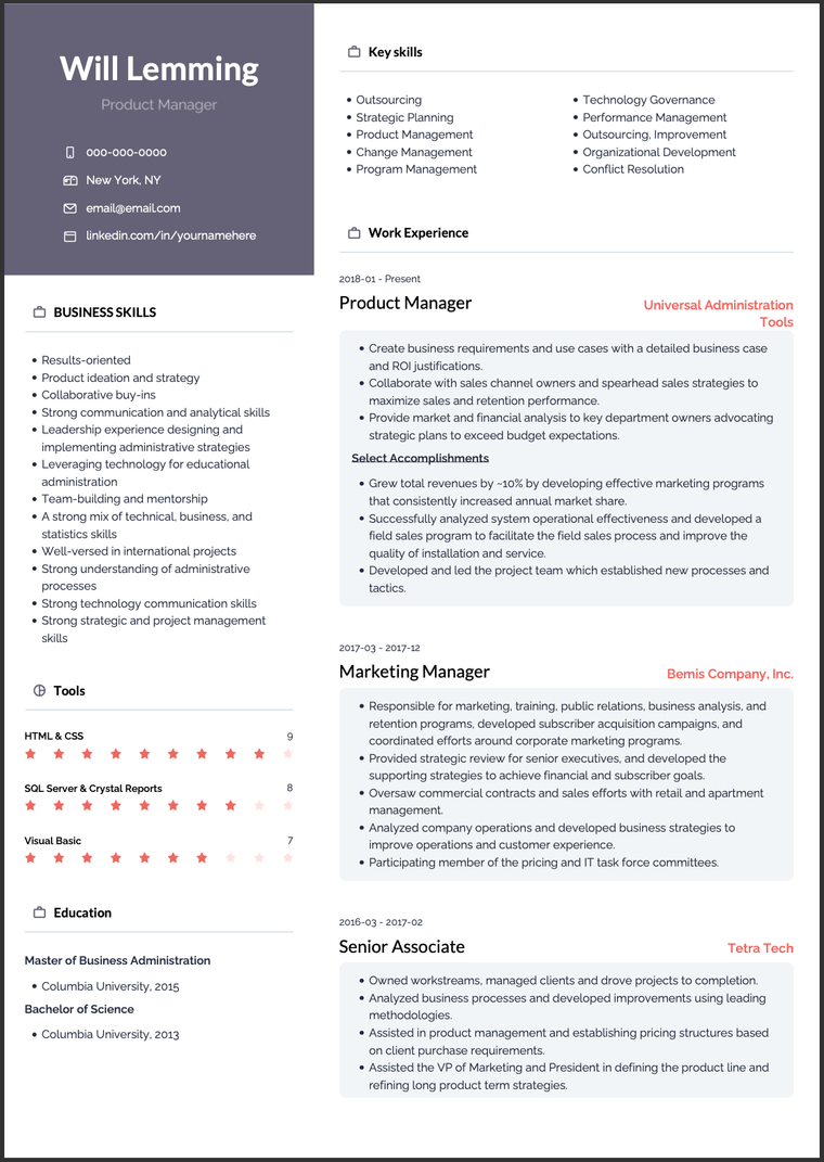 Resume achievements: Product manager example