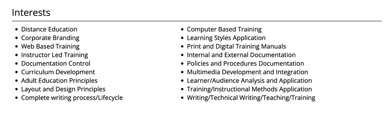 Hobbies and interests section for resume