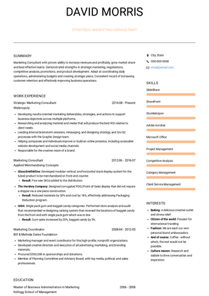 Strategic Marketing Consultant Resume Sample and Template