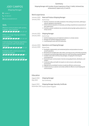 Shipping Manager Resume Sample and Template