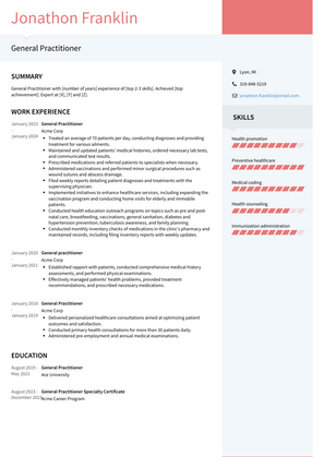 General Practitioner Resume Sample and Template